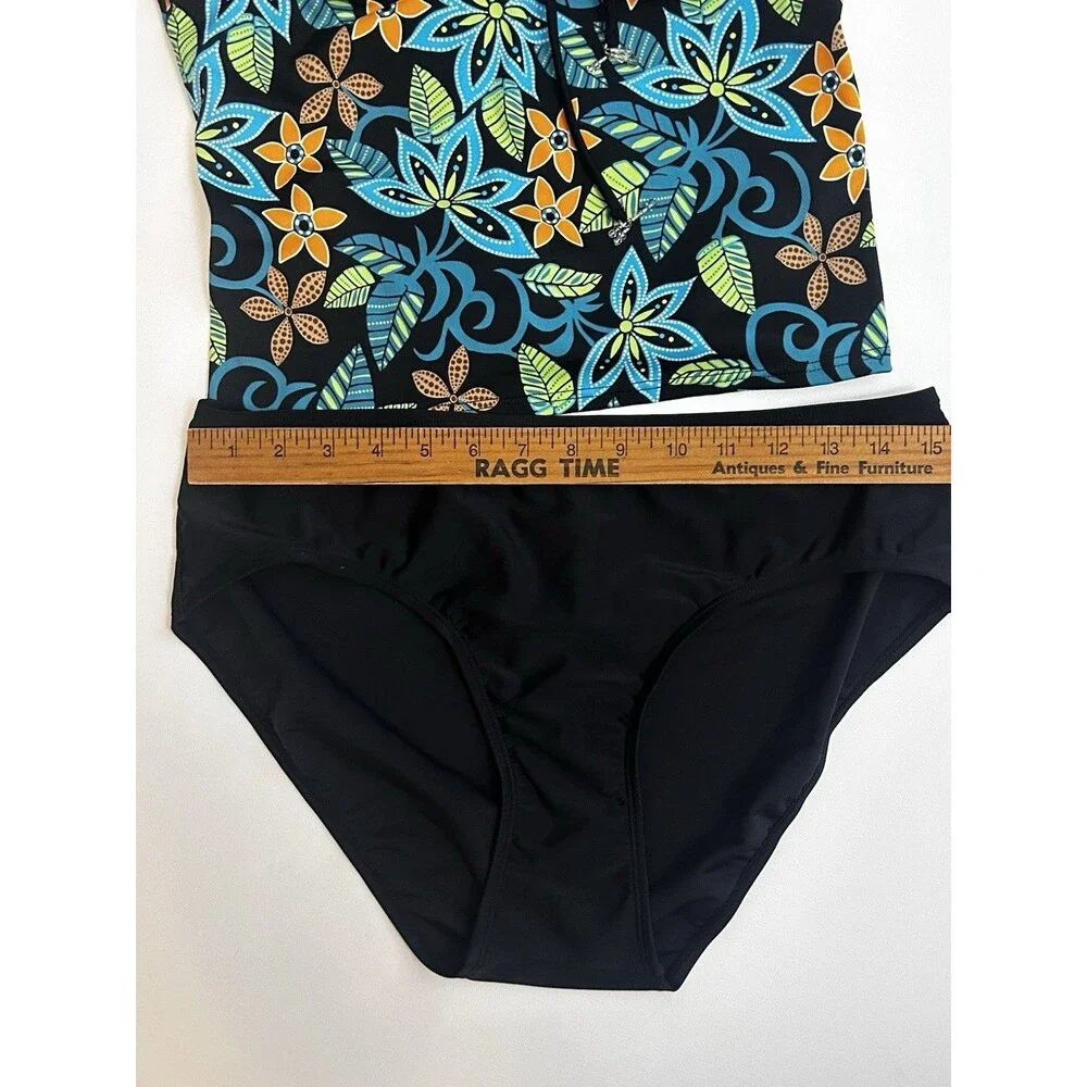 Baltex Pineapple Bay Tankini Swimsuit Size 14 Floral Black 2 Piece NWT Swim Set